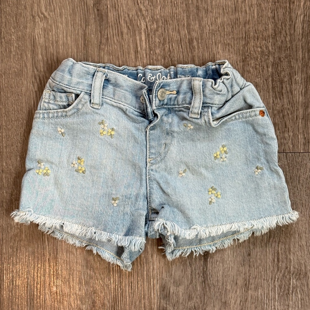 Cat & Jack Light Blue Denim Shorts with Yellow Floral Accents
